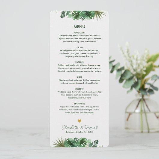Menu Motif d'aquarelle topique | MARIAGE (Debout devant)