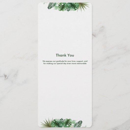 Menu Motif d'aquarelle topique | MARIAGE (Dos)