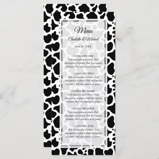 Menu Motif de vache Mariage Arrière - plan (Devant / Derrière)