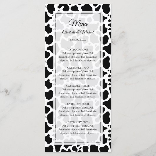 Menu Motif de vache Mariage Arrière - plan (Devant)