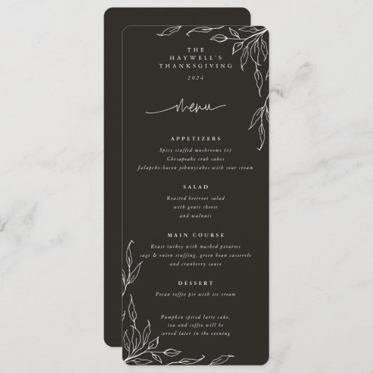 Menu Motif molle Feuille Noire Thanksgiving Appartement (Devant / Derrière)