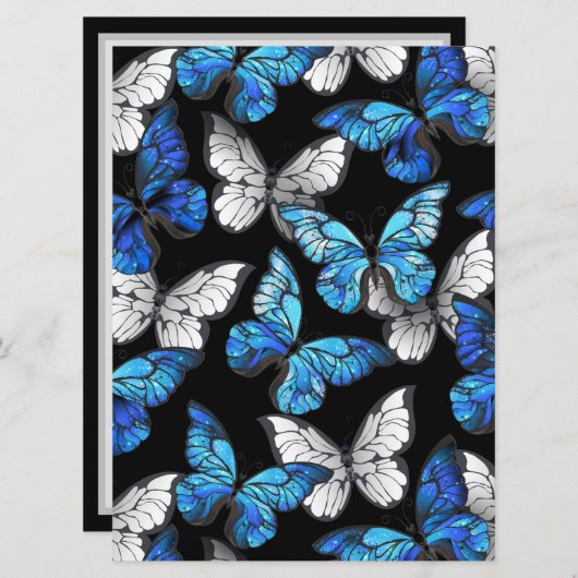 Menu Motif sans couleur foncée avec papillons bleus Mor (Devant / Derrière)