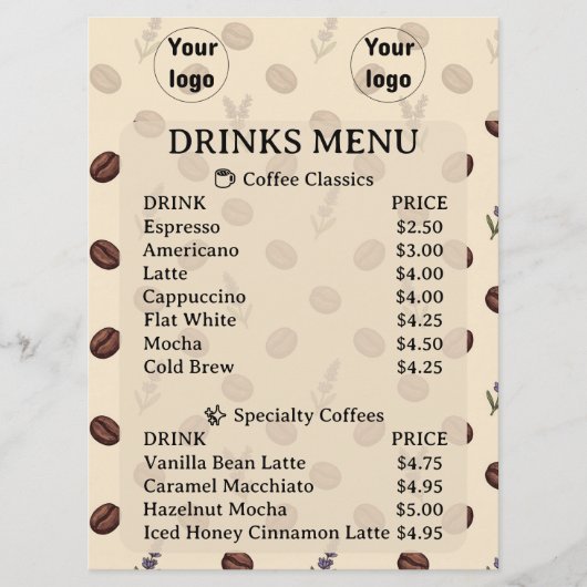 Menu Motif sans couture de haricots de café et de lavan (Devant)