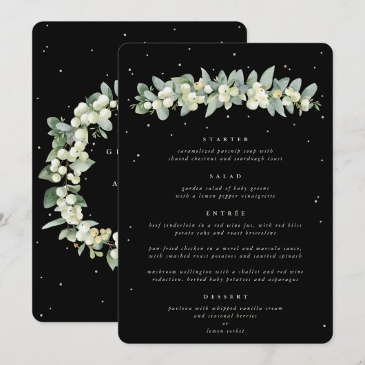 Menu Mûre de noir + Eucalyptus Mariage 4 Services (Devant / Derrière)