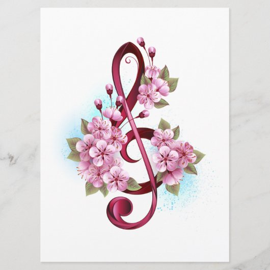 Menu Musical treble clef notes with sakura flowers (Devant)
