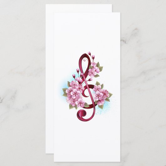 Menu Musical treble clef notes with sakura flowers (Devant / Derrière)