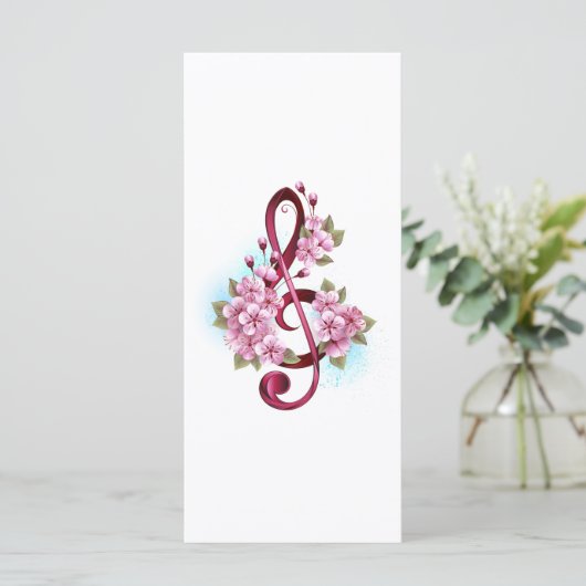 Menu Musical treble clef notes with sakura flowers (Debout devant)