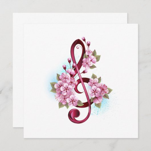 Menu Musical treble clef notes with sakura flowers (Devant / Derrière)