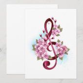 Menu Musical treble clef notes with sakura flowers (Devant / Derrière)