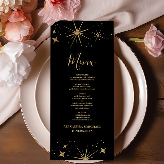 Menu Mystique Or Noir Céleste Stars Mariage