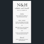 Menu Natasha Monogram Mariage moderne<br><div class="desc">Menu mariage moderne avec un design simple et minimaliste noir et blanc avec votre monogramme en caractères gras avec vos noms dans un élégant script d'écriture manuscrite.</div>