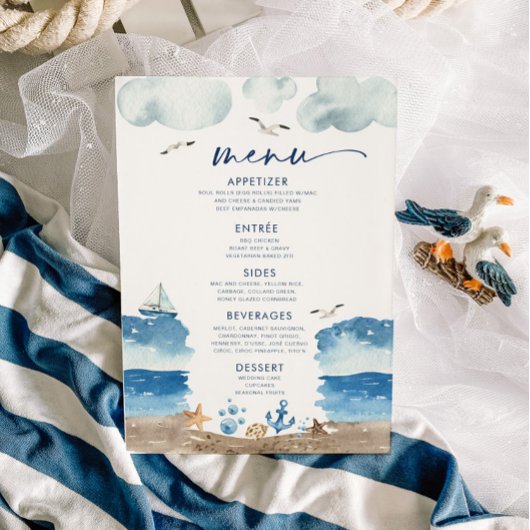 Menu Nautica Theme Baby shower Kaart