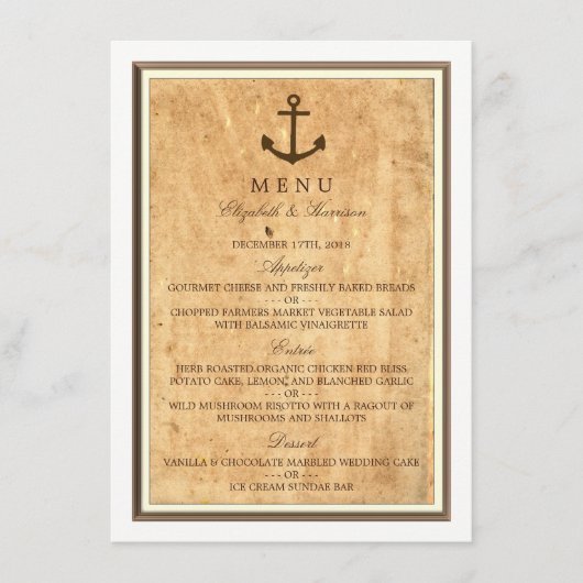 Menu Nautical Anchor Framed Paper Wedding (Voorkant)