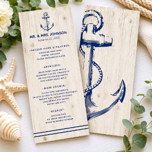 Menu Nautical Navy Anchor Mer Rustique Mariage