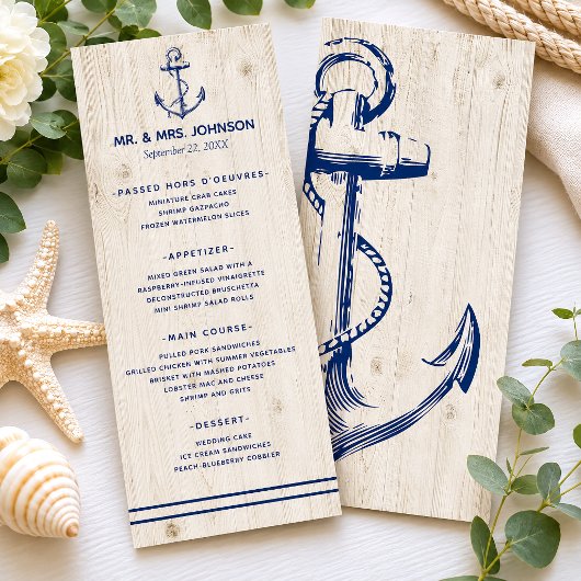 Menu Nautical Navy Anchor Mer Rustique Mariage