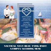 Menu Nautical Navy Blue Tying Knot Stripes Mariage