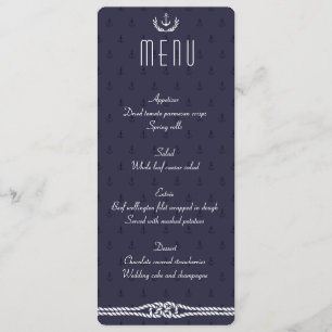 Menu Nautical Wedding met Blue Anchors