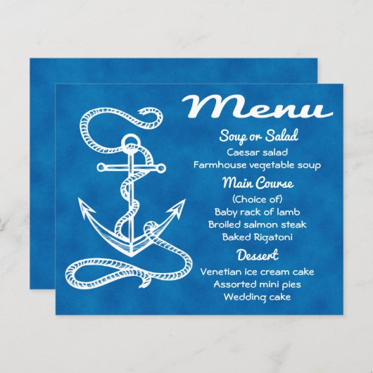 Menu nautique Ancre de livraison Mariage d'aquarel (Devant / Derrière)