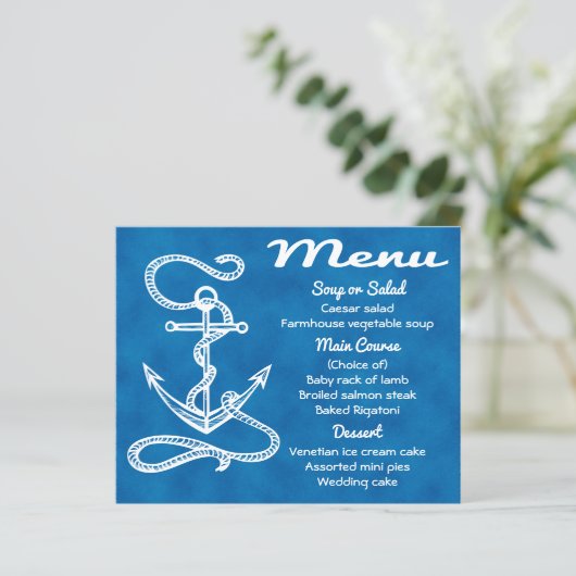 Menu nautique Ancre de livraison Mariage d'aquarel (Debout devant)