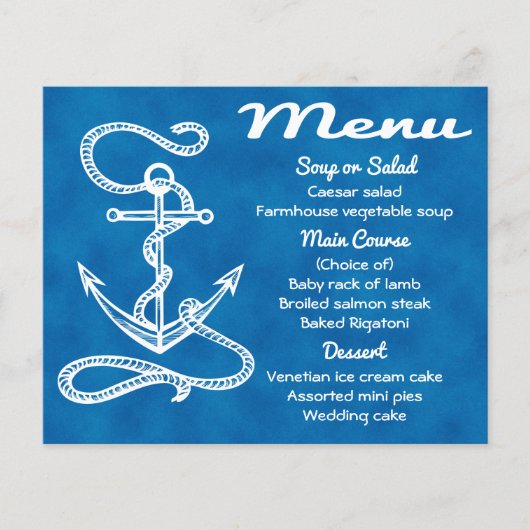 Menu nautique Ancre de livraison Mariage d'aquarel (Devant)