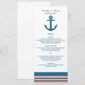 Menu nautique de corail bleu de mariage d'Ancre (Devant / Derrière)