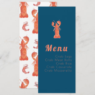 Menu nautique homard écrevisse aquarelle