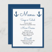 Menu nautique Marine Bleu Mariage Ocean Beach Sail (Devant / Derrière)
