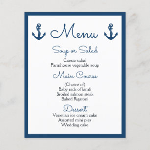 Menu nautique Marine Bleu Mariage Ocean Beach Sail