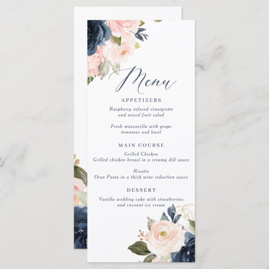 Menu Navy and Blush Pink Wedding (Voorkant / Achterkant)