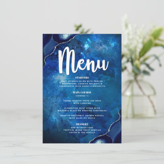 Menu Navy Bar Mitzvah Galaxy Aquarelle Agate Script (Debout devant)