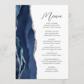 Menu Navy Blue Argent Agate Moderne Écriture Mariage (Devant)