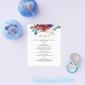 Menu Navy Blue en Burgundy Red Floral Wedding (Enkel)