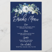 Menu Navy Blue Floral Modern Winter Wedding Drinke (Voorkant)