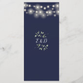 Menu Navy Blue Floral String Lights Wedding Dinner (Dos)