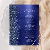 Menu Navy Blue Glam Glitter Script Wedding