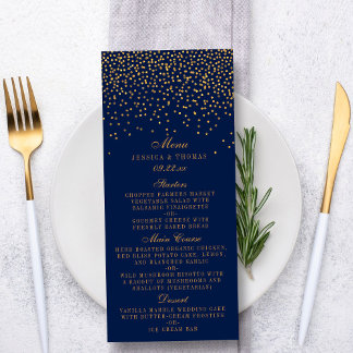 Menu Navy Blue & Glam Gold Confetti Wedding