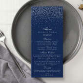 Menu Navy Blue & Glam Silver Confetti Wedding