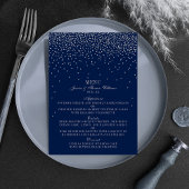 Menu Navy Blue & Glam Silver Confetti Wedding