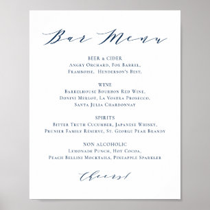 Menu Navy Blue Minimalist Script Wedding Bar Poster