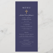 Menu Navy Blue Religious Cross Boy First Communion (Devant)