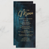 Menu Navy Blue & Turquoise Watercolor & Gold Maria (Devant / Derrière)