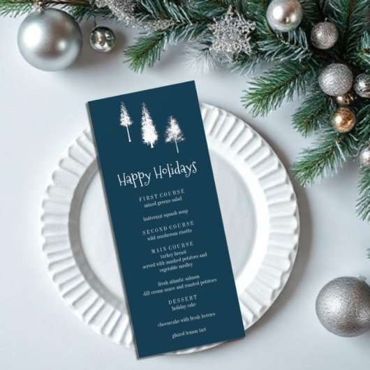 Menu Navy Blue Winter Trees