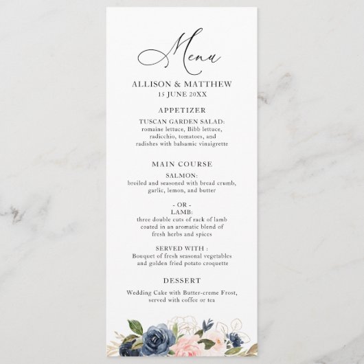 menu Navy et mariage floral (Devant)