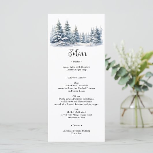 Menu Neige en amour forêt de pins d'hiver (Debout devant)