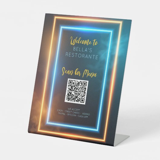 Menu Neon GlowMenu Restaurant QR Code Panneau de t (Recto)