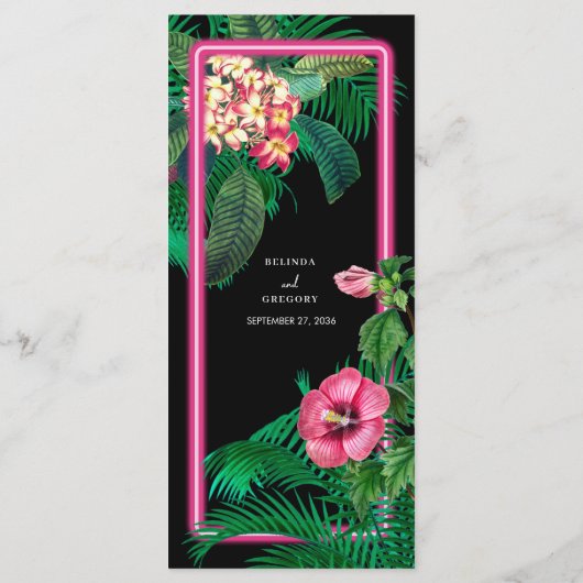 Menu Neon Pink Tropical Retro Botanical Mariage (Dos)