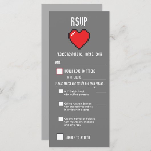 Menu Nerdy 8 bits mariée et mariée RSVP (Devant / Derrière)