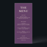 Menu Nikki Purple Mariage moderne<br><div class="desc">Menus mariages modernes au design simple avec polices serif audacieuses.</div>