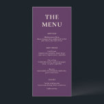 Menu Nikki Purple Mariage moderne<br><div class="desc">Menus mariages modernes au design simple avec polices serif audacieuses.</div>