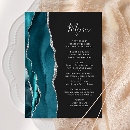 Menu Noces Argent Agate Bleu Sarcelle Foncé